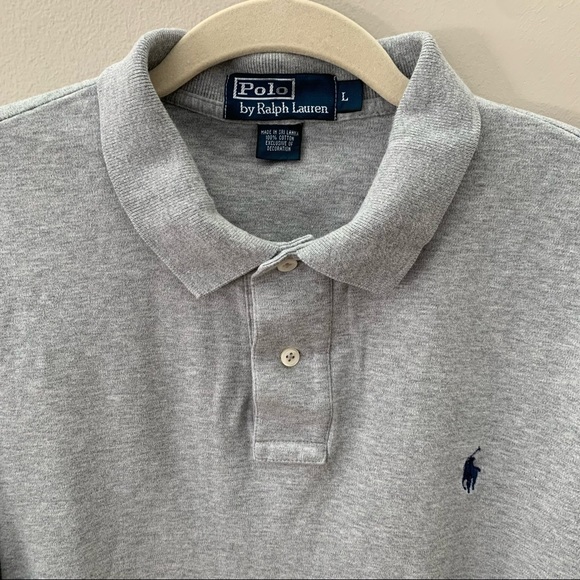 Long Sleeve Mens Gray Polo Shirt with Navy Polo - Picture 6 of 9